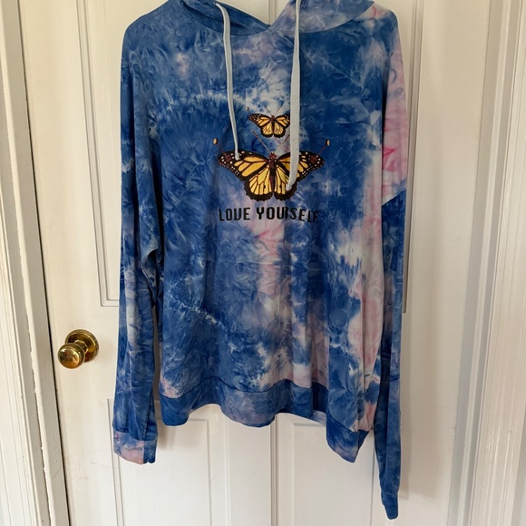 Love Yourself Tie Dye Hoodie light weight 2X Butterfly - Picture 3 of 10